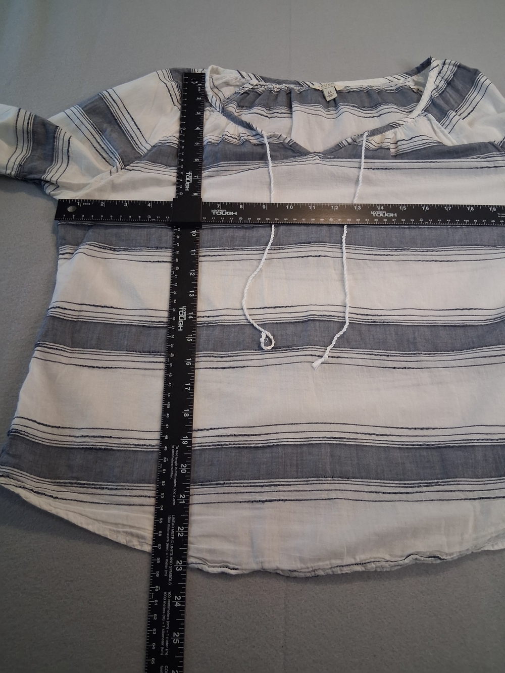 Sonoma Lifestyle XL White Blue Striped Peasant Blouse 100% Cotton 3/4 Sleeve Boh - Picture 7 of 8